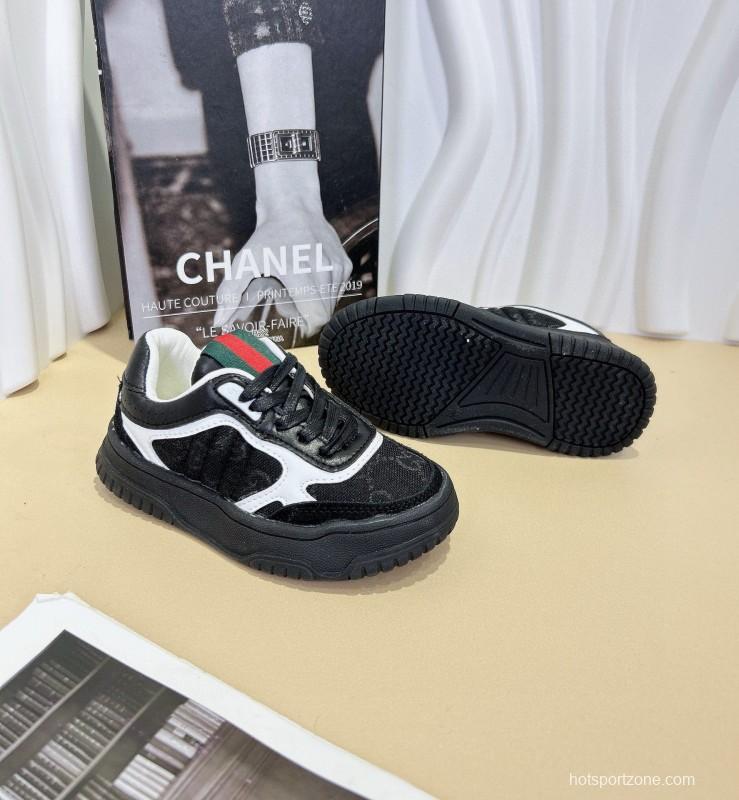 2024 Kids CHANEL Black White Leather Sneakers