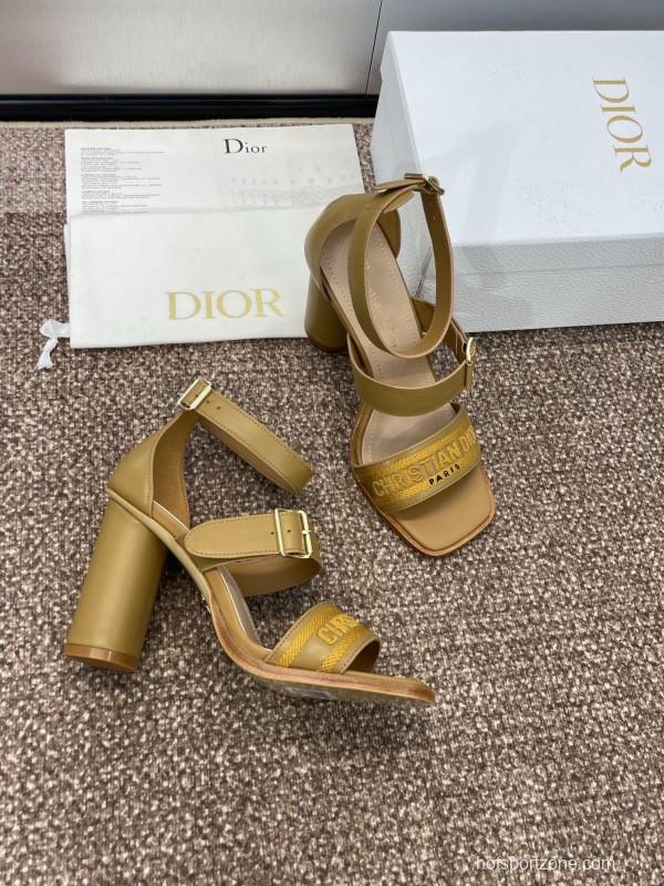 2025 Women Dior Yellow Leather Embroidered High Heel Sandals