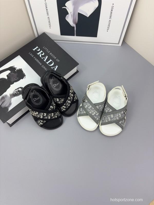 2025 Kids Dior Black White Fabric Sandals
