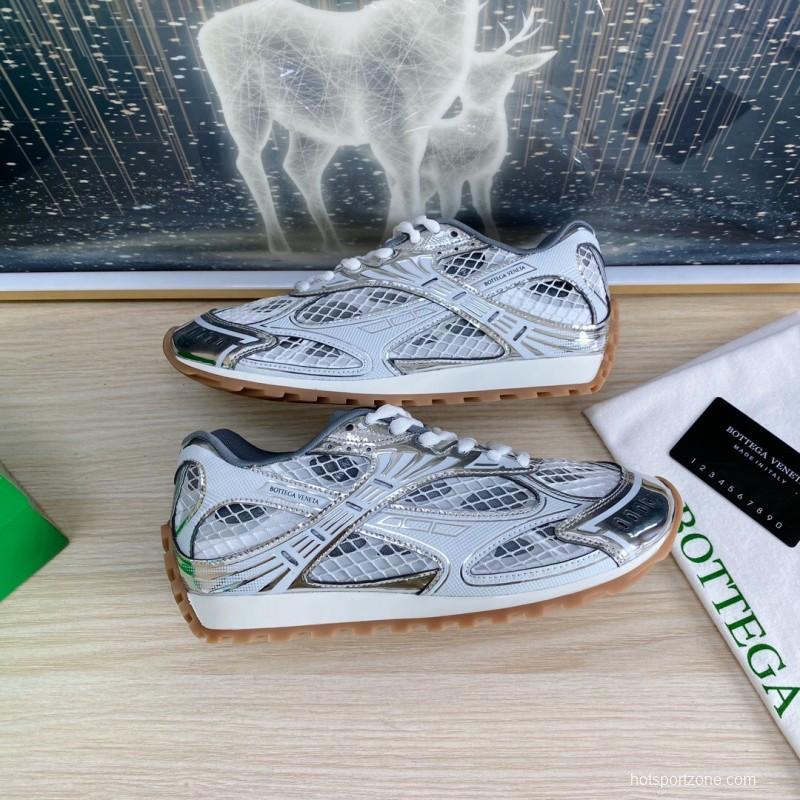 2025 Unisex Bottega Veneta Silver Mesh TPU Runner Sneakers Lightweight Geometric LY00310