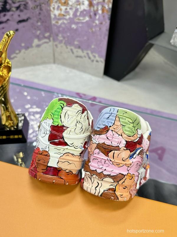 2024 Unisex Louis Vuitton White Pink Red Leather Canvas Sneakers Collaboration MJ00780