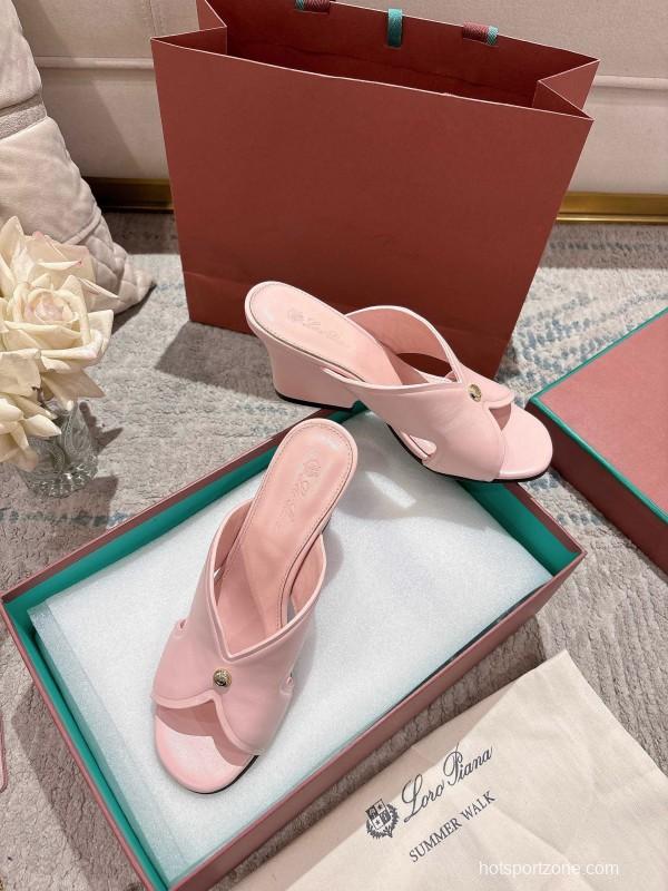 2025 Women Le Parmentier Pink Leather Heeled Sandals