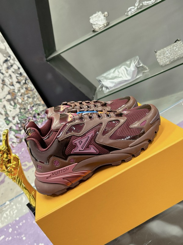 2025 Men Louis Vuitton Brown Mesh Leather Sneakers MJ00420