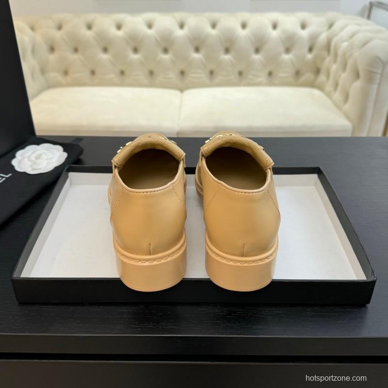 2025 Women Chanel Beige Leather Loafers KFY00310