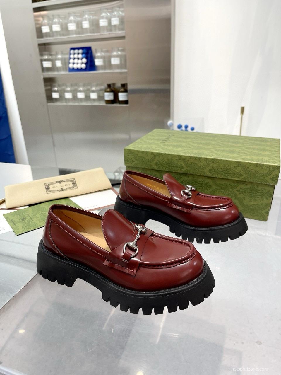 2024 Women Gucci Burgundy Leather Loafers MJ00320