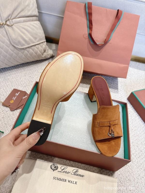 2025 Women LP Brown Suede Heeled Mules