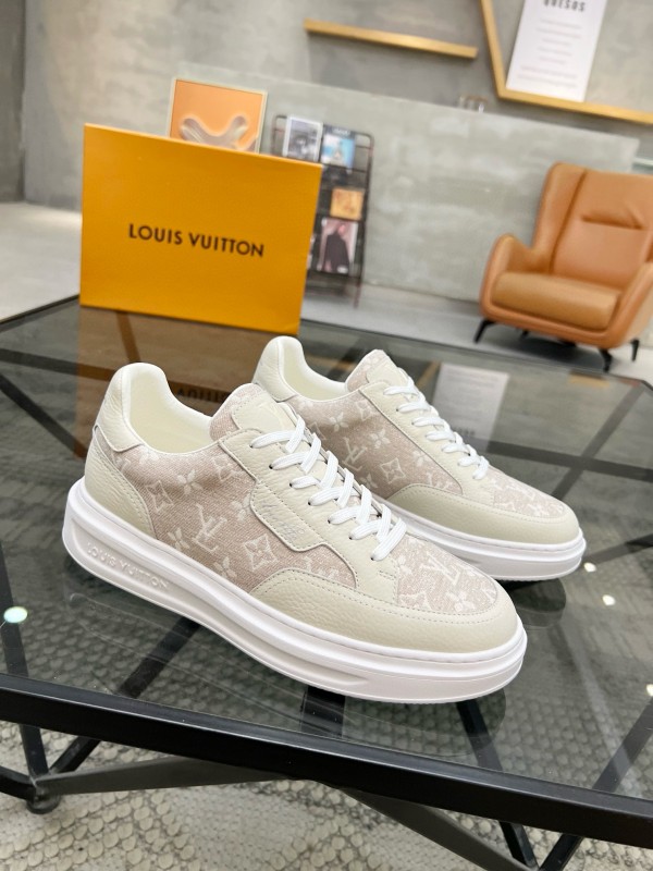2024 Unisex Louis Vuitton Beige White Leather Mesh Sneakers MJ00400