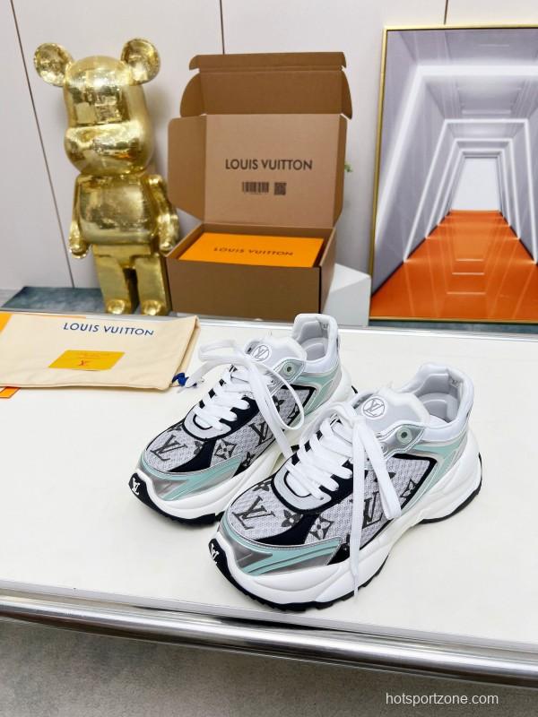 2025 Women Louis Vuitton White Black Mint Leather Mesh Sneakers LY00340