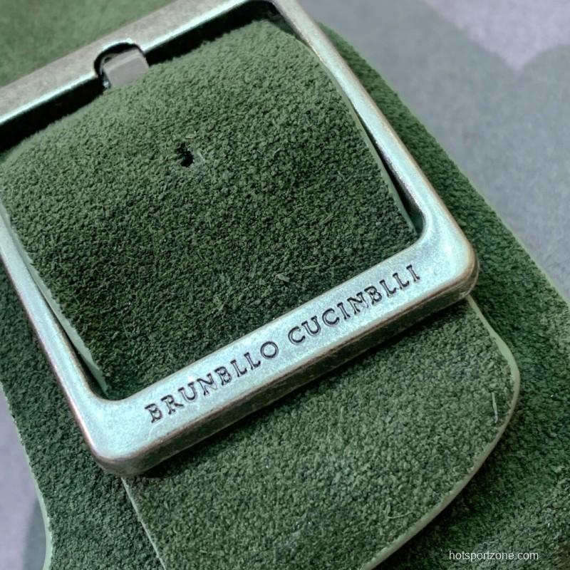 2025 Unisex Brunello Cucinelli Green Suede Leather Slippers KFY00250