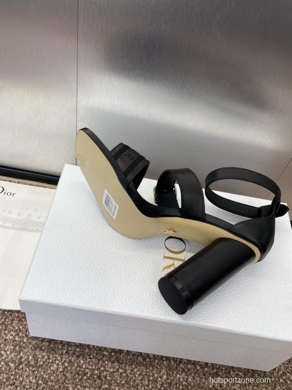 2025 Women Dior Black Leather High Heel Sandals KFY00310