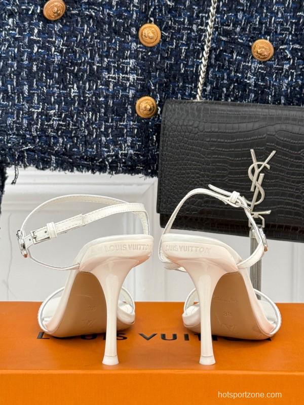 2025 Women Louis Vuitton White Leather Strappy Sandals KFY00280
