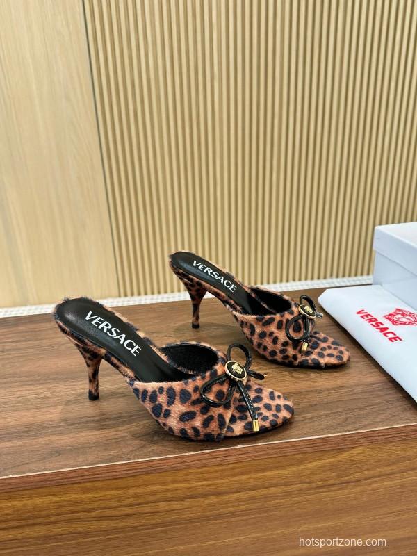 2025 Women VERSACE Leopard Print Calf Hair Heels LY00210