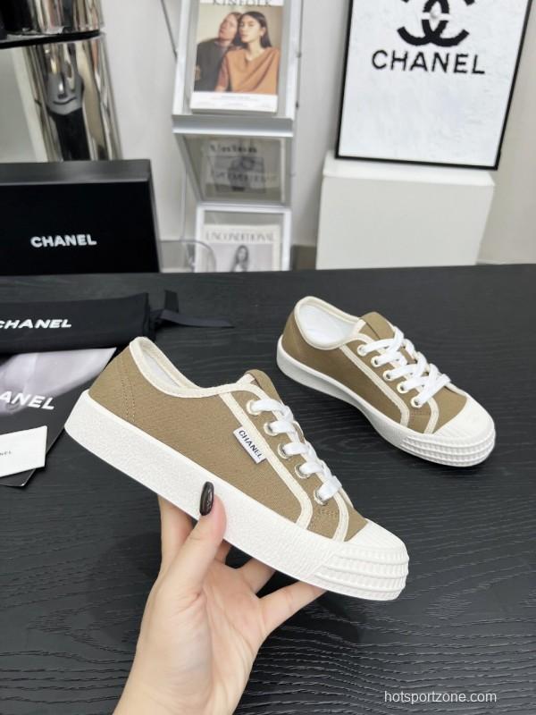 2025 Women Chanel Brown Canvas Sneakers LY00230
