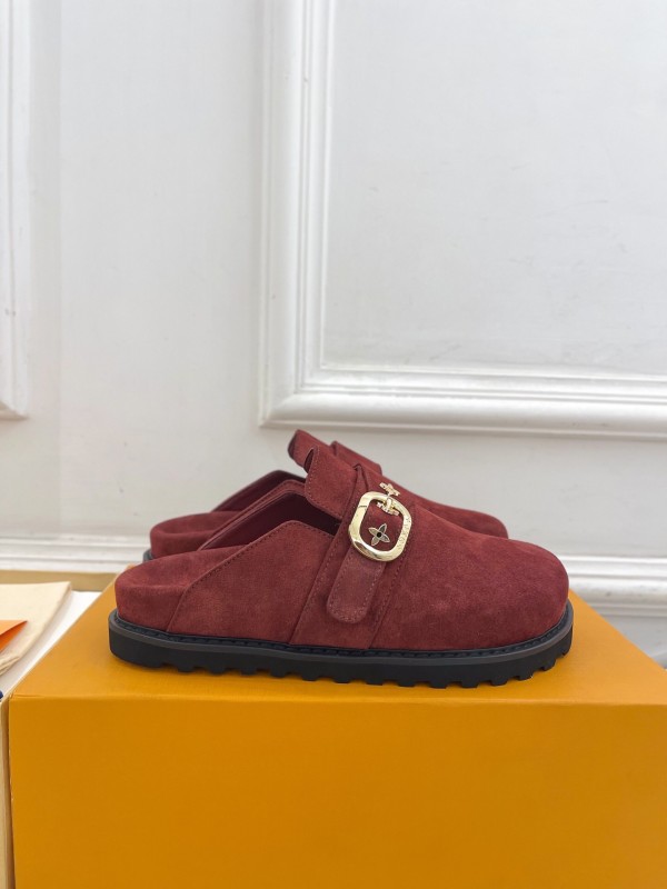 2025 Women Louis Vuitton Burgundy Suede Mule COSY COMFORT KFY00300(F)