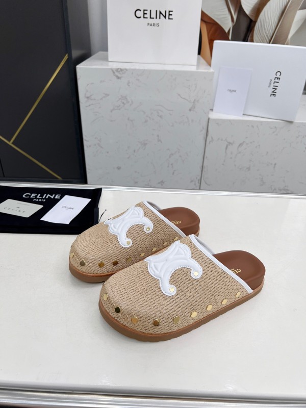 2025 CELINE Beige Leather Slippers LY00241