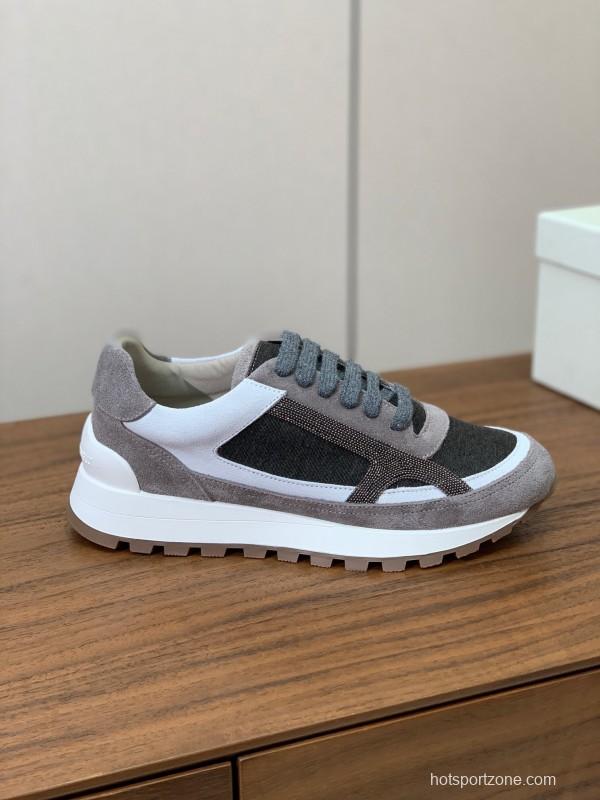 2025 Unisex Brunello Cucinelli Black Grey White Suede Leather Casual Sneakers LY
