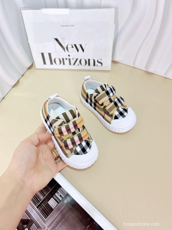 2024 Kids Burberry Beige Black Canvas Leather Sneakers