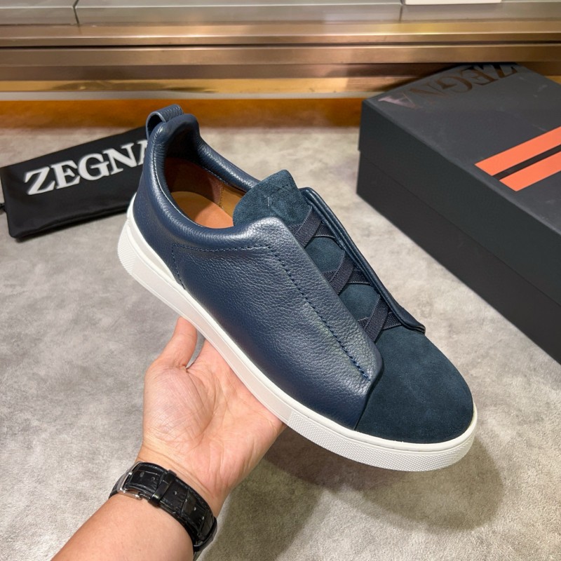 2024 Men Ermenegildo Zegna Blue Leather Suede Sneakers