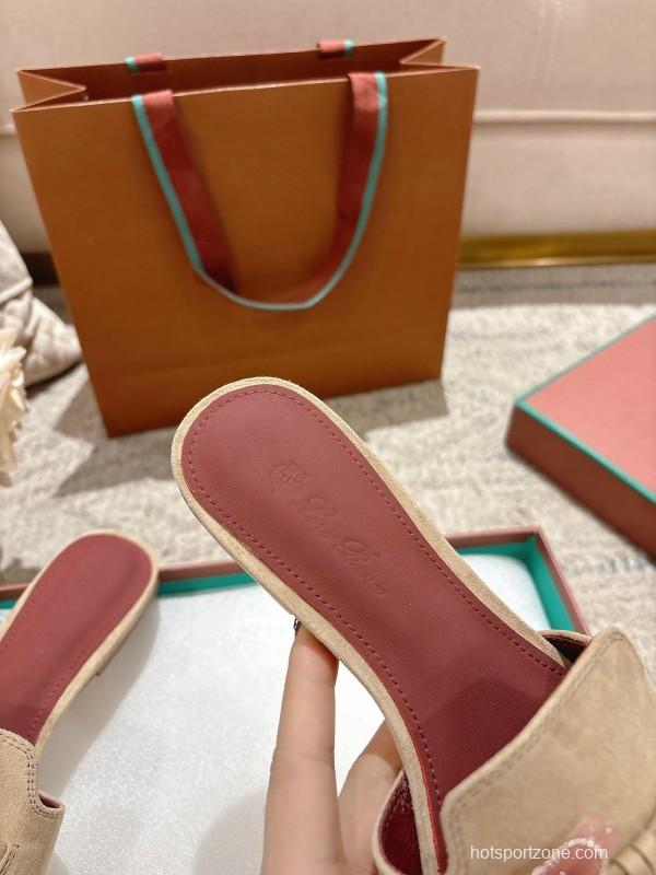 2025 Women LP Beige Suede Slippers