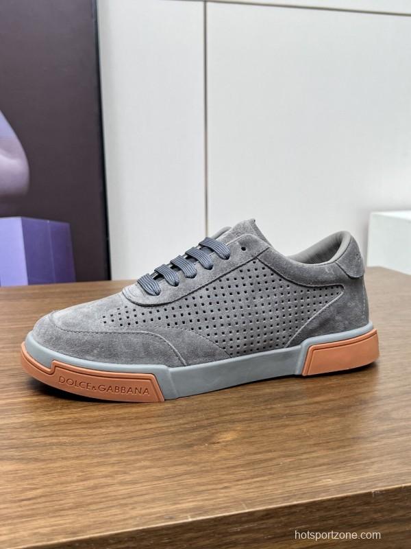2025 Men Dolce & Gabbana Gray Suede Casual Sneakers LY00280