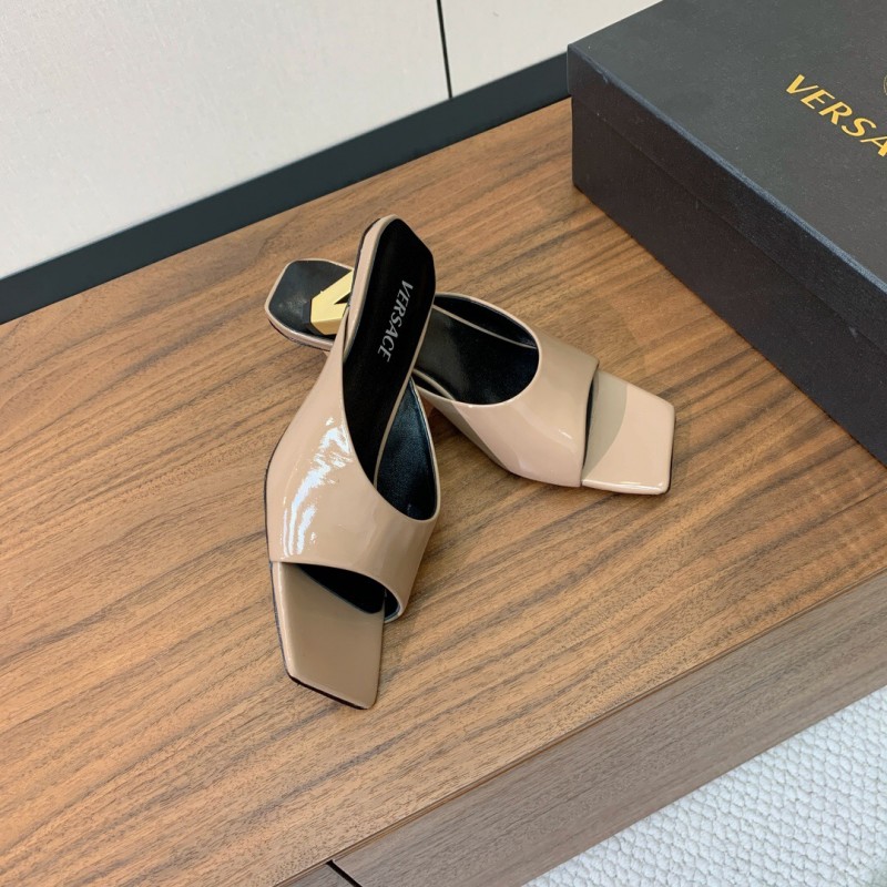 2025 Women VERSACE Beige Patent Leather Slippers