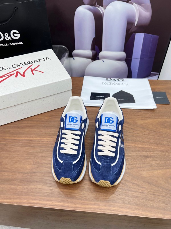2025 Men Dolce & Gabbana Blue Suede Leather Sneakers LY00300
