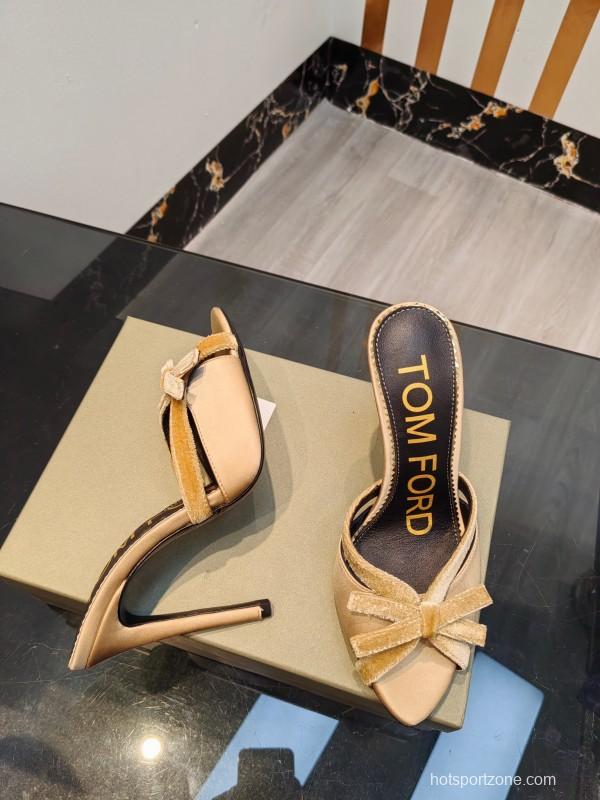 2025 Women TOM FORD Beige Suede High Heel Open Back Sandals KFY00290