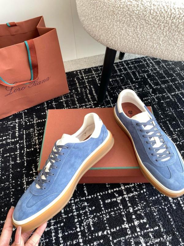 2024 Men Loro Piana Blue Suede Leather Sneakers MJ00320