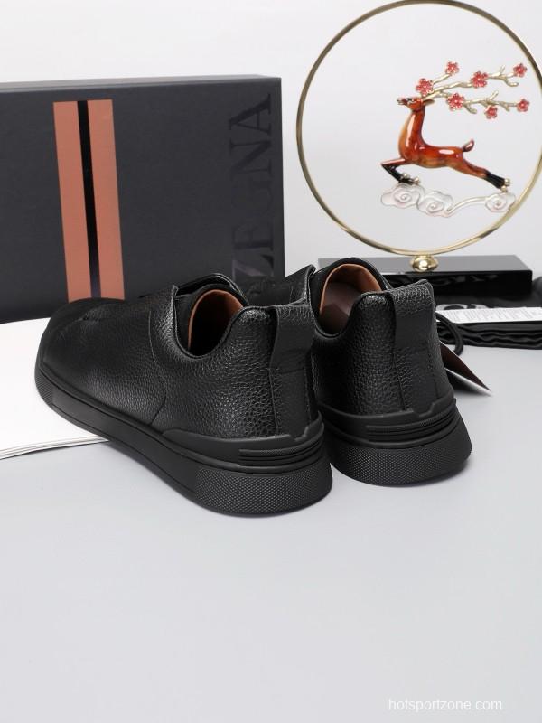 2024 Men Ermenegildo Zegna Black Leather Suede Sneakers MJ00240