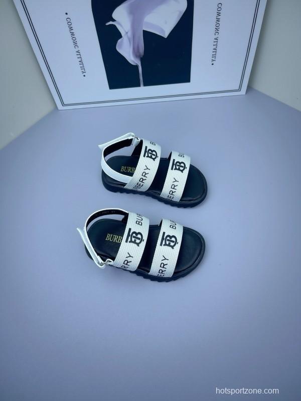 2025 Kids Burberry White Black Leather Sandals