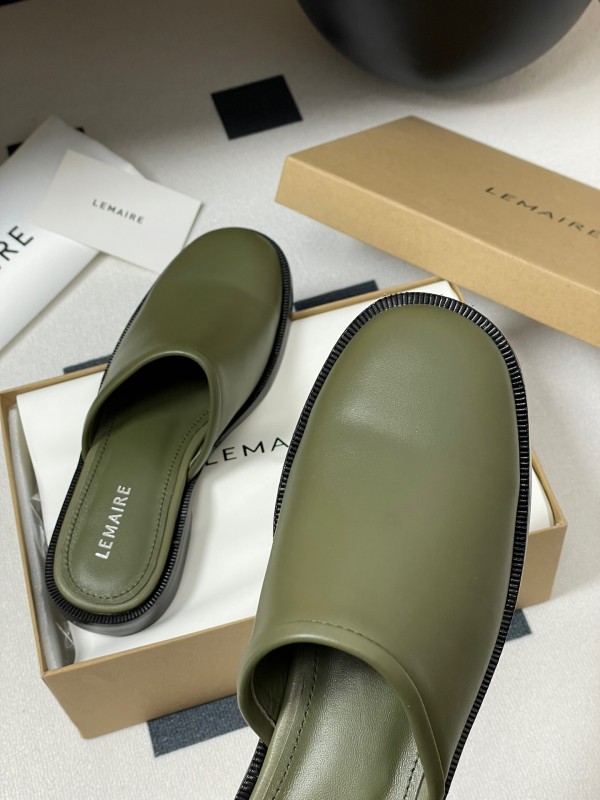 2025 Slippers Lemaire Green Leather Slippers KFY00310