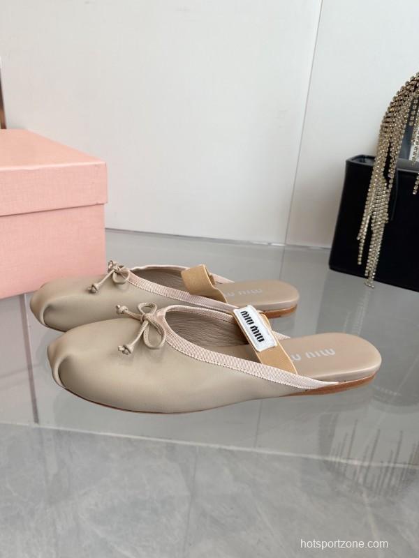 2025 Women Miu Miu Beige Suede Ballet Flats KFY00280