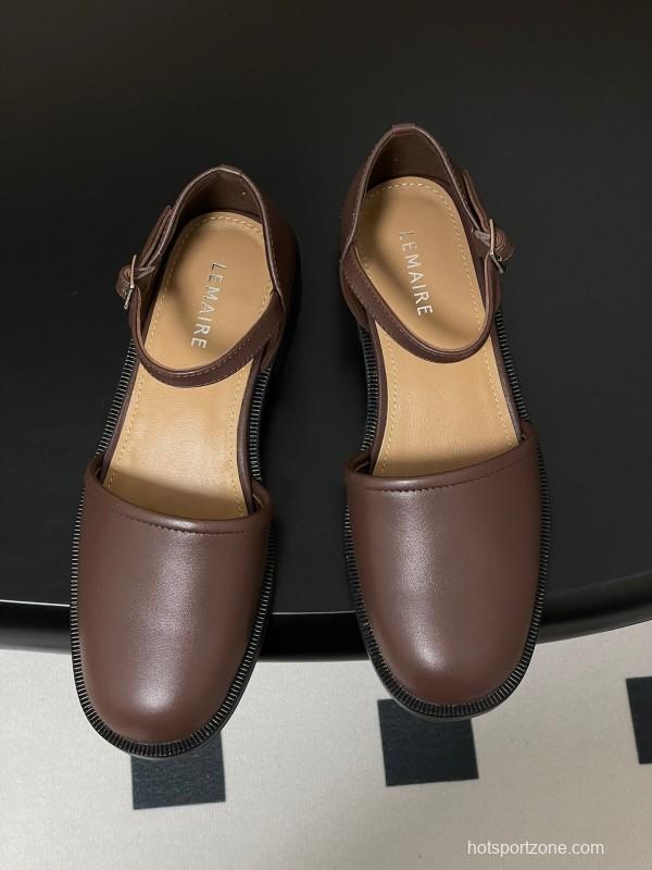 2025 Women Lemaire Brown Leather Mary Jane Shoes