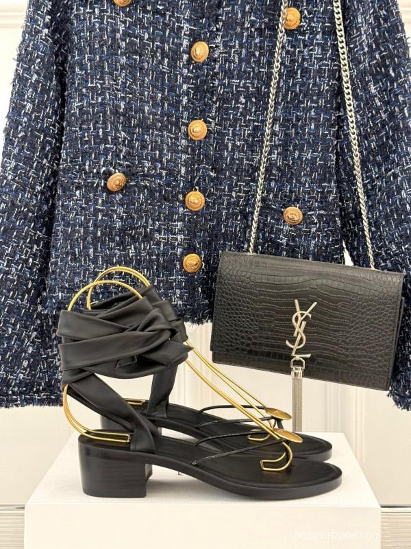 2025 Women Yves Saint Laurent Black Leather Sandal