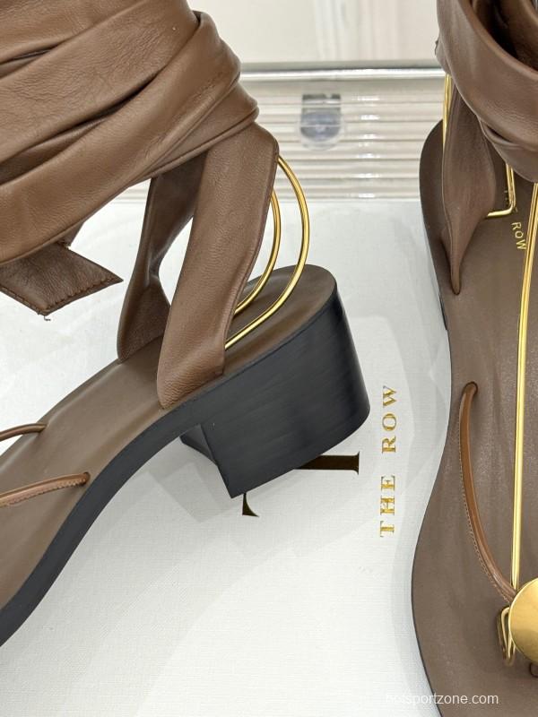 2025 Women Yves Saint Laurent Brown Leather Sandals KFY00300