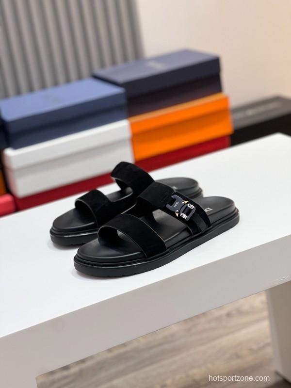 2025 Men Dior Black Leather Slippers AS00190