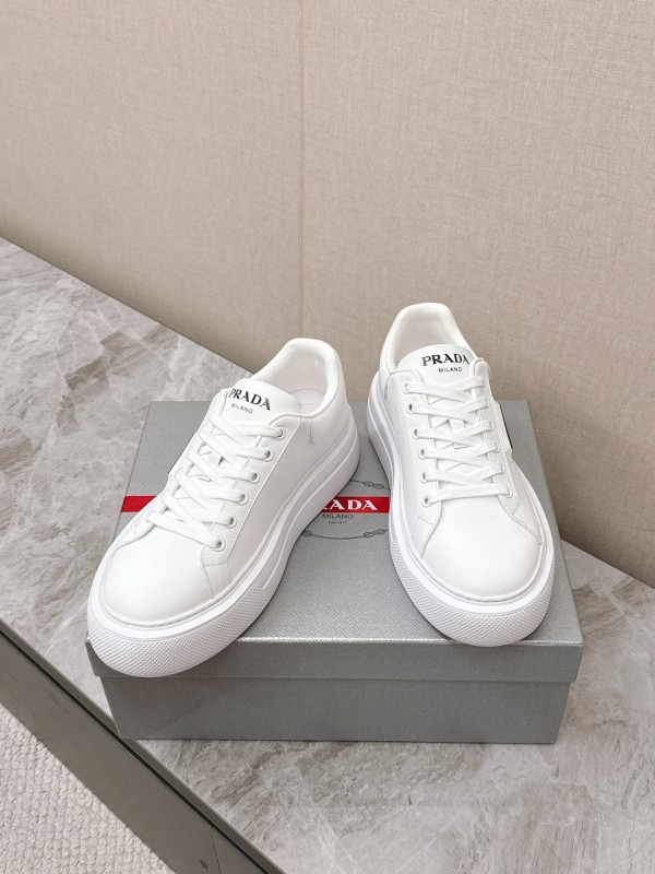 2025 Unisex Prada White Calf Leather Sneakers Retro Thick Sole KFY00290
