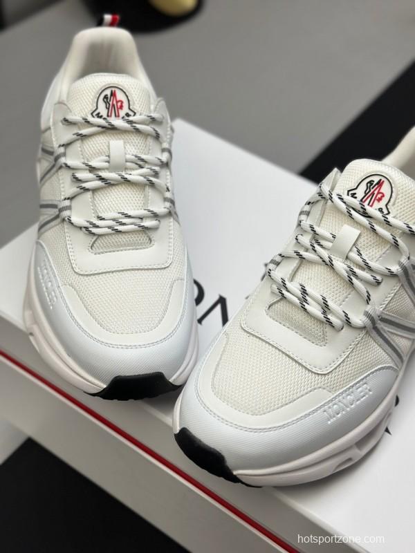 2025 Unisex Moncler White Black Synthetic Leather Outdoor Sneakers KFY00390