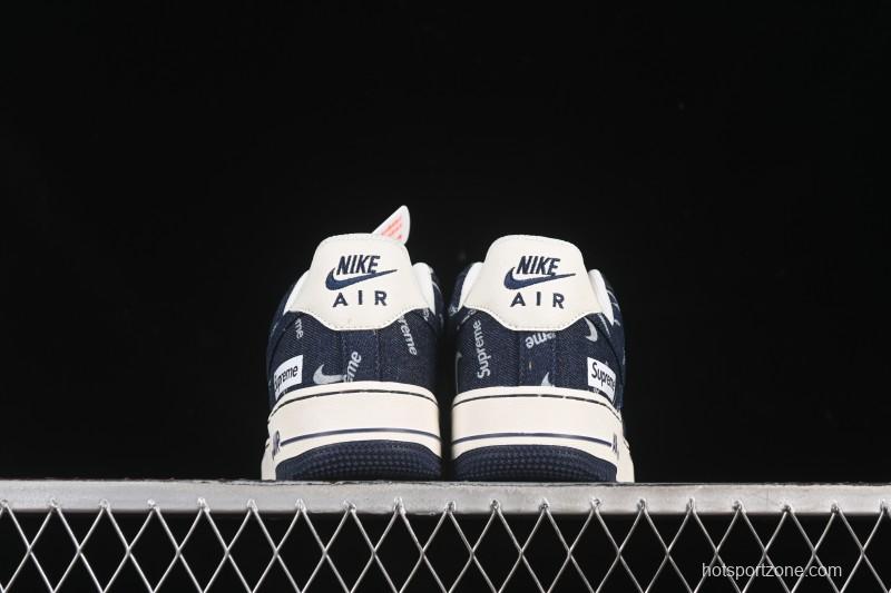 Nike Air Force 1 '07 Low Supreme Collaboration Blue Denim White Swoosh Casual Sneakers - LW9279-005