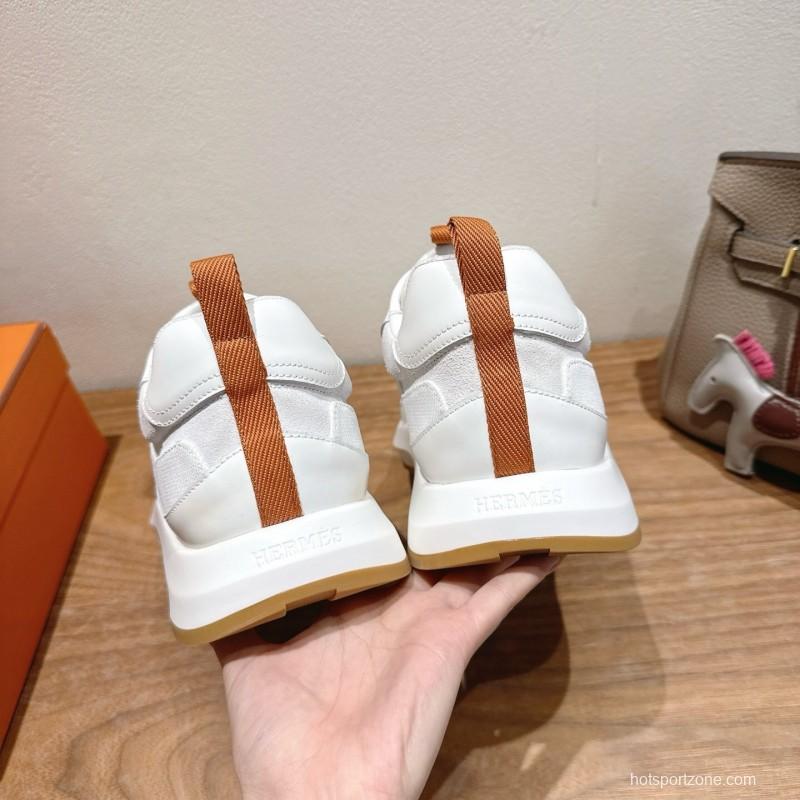 2025 Unisex Hermès White Leather Fabric Sneakers AS00400