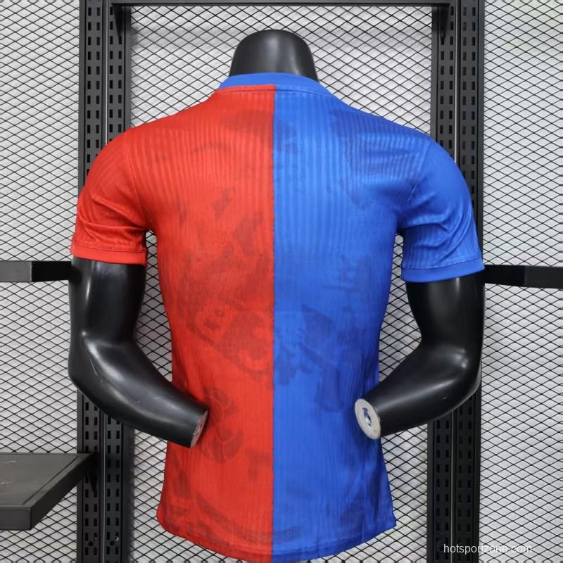 Player Version 25/26 Barcelona Travis Scott Blue with Red Half Split Jersey