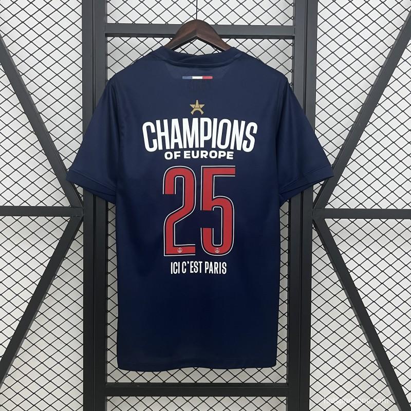 1 Star 24/25 PSG Home Jersey With 25 Champions Printing