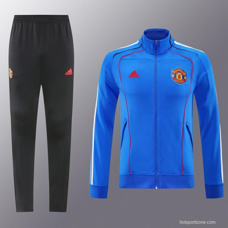 25/26 Manchester United Blue Full Zipper Jacket +Long Pants