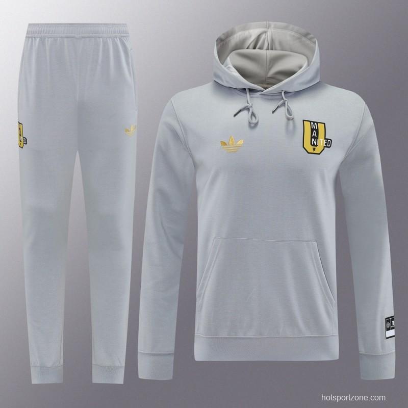 25/26 Manchester United Hooide Grey Full Zipper Jacket + Long Pants