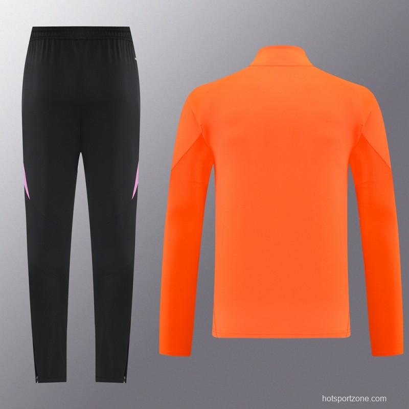 2025 Adidas Orange & Black with Leopard Print Pattern Half Zipper Jacket +Long Pants