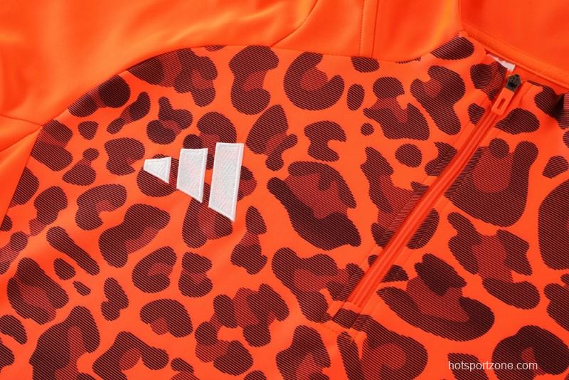 2025 Adidas Orange & Black with Leopard Print Pattern Half Zipper Jacket +Long Pants