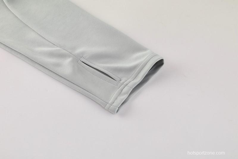 2025 Adidas Light Grey & Black with Leopard Print Pattern Half Zipper Jacket +Long Pants