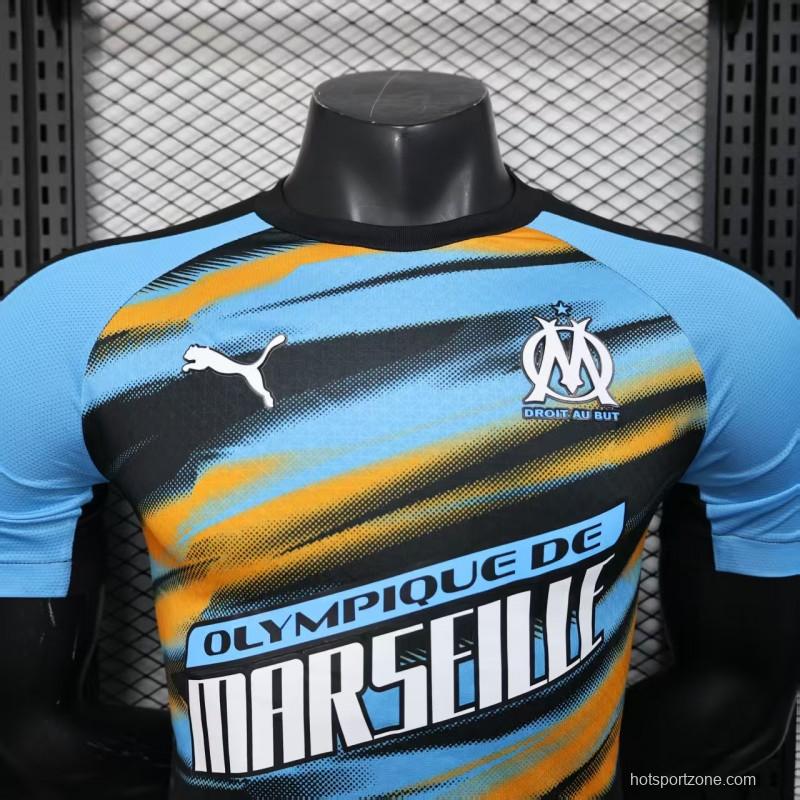 Player Version 25/26 Olympique de Marseille Blue with Orange Gradient Stripe Jersey