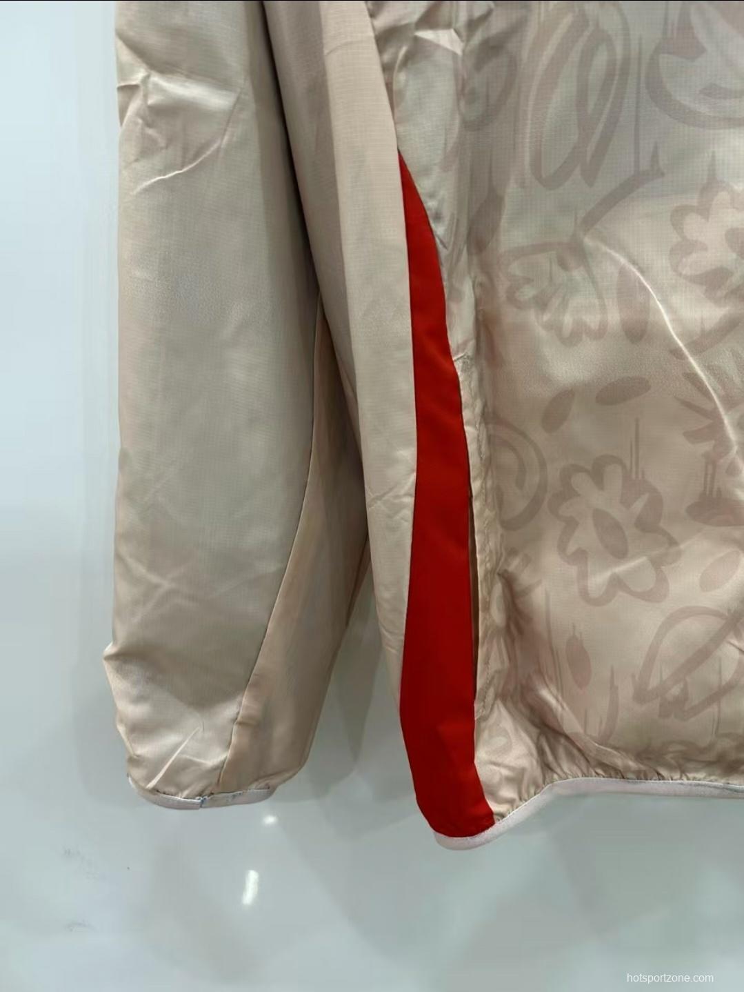 2025 Italy Light Blue/Beige with Floral Pattern Reversible Windbreaker