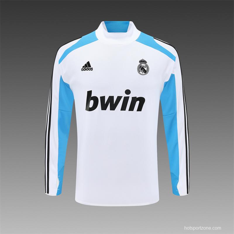 Retro 12/13 Real Madrid White/Blue Half Zipper Jacket+Long Pants